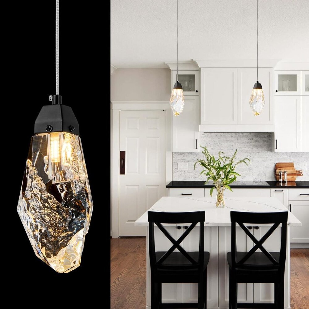 Black Crystal Pendant Light with Prism Crystals and LED Enhance Kitchen Island,